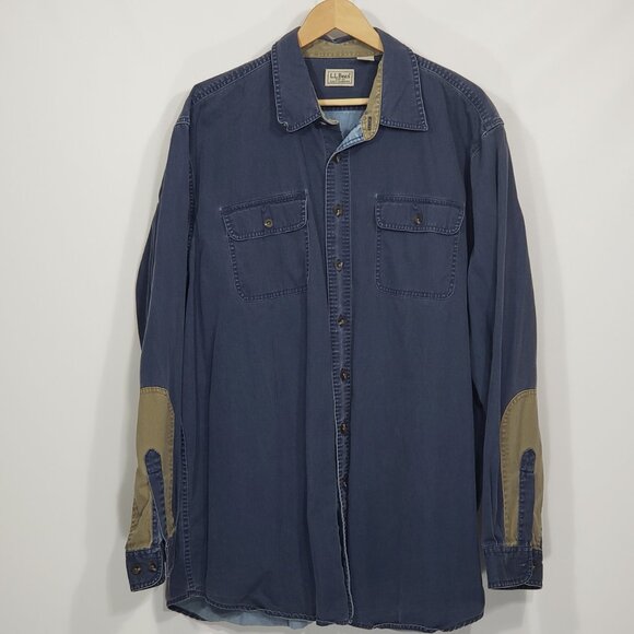 Vintage LL Bean Heavy Cotton Buttondown Shirt 2-tone Blue with khaki  XXL Tall - Picture 1 of 6
